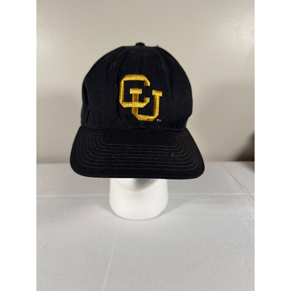 Vintage 90s Colorado Buffaloes CU ASD Black Gold Fitted Cap Size 7 5/8 USA Made
